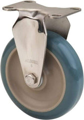 Albion - 4" Diam x 1-1/4" Wide x 5-1/8" OAH Top Plate Mount Rigid Caster - Antimicrobial Polyurethane over Polypropylene, 350 Lb Capacity, Delrin Bearing, 2-1/2 x 3-5/8" Plate - Exact Tool & Supply