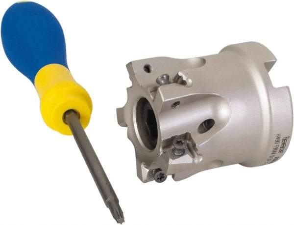 Iscar - 5 Inserts, 1-1/2" Cut Diam, 3/4" Arbor Diam, 0.315" Max Depth of Cut, Indexable Square-Shoulder Face Mill - 0/90° Lead Angle, 1.57" High, H490 AN.X 09 Insert Compatibility, Through Coolant, Series Helido - Exact Tool & Supply