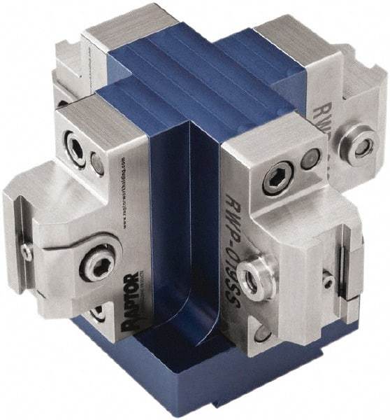 Raptor Workholding - 3.13" High x 4-1/2" Wide x 4-1/2" Long Dovetail Vise - 3/8" Jaw Opening Capacity, 1/8" High x 1-1/4" Wide Jaw, For 4 & 5 Axis Workholding Systems - Exact Tool & Supply