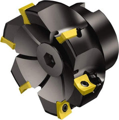 Sandvik Coromant - 5 Inserts, 63mm Cut Diam, 22mm Arbor Diam, 11mm Max Depth of Cut, Indexable Square-Shoulder Face Mill - 90° Lead Angle, 40mm High, R590-1105.. Insert Compatibility, Through Coolant, Series CoroMill Century - Exact Tool & Supply