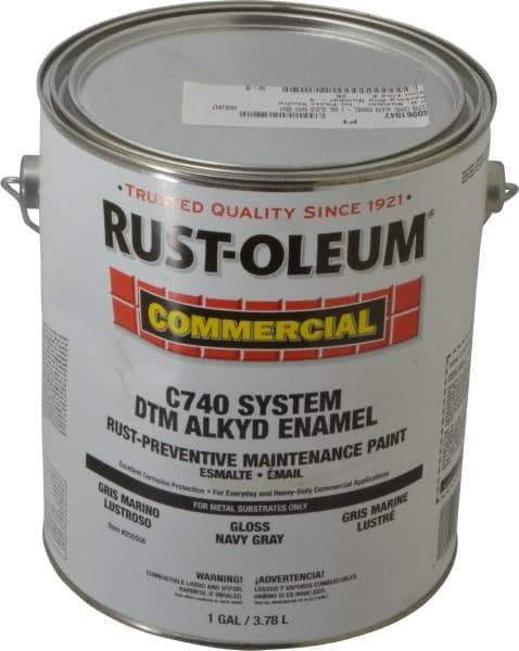 Rust-Oleum - 1 Gal Navy Gray Gloss Finish Alkyd Enamel Paint - 278 to 509 Sq Ft per Gal, Interior/Exterior, Direct to Metal, <400 gL VOC Compliance - Exact Tool & Supply