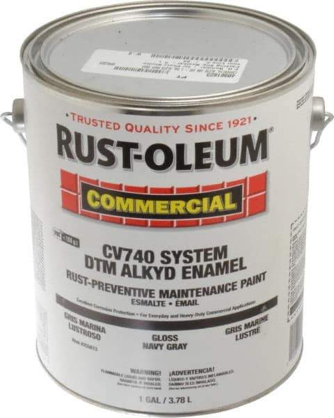 Rust-Oleum - 1 Gal Navy Gray Gloss Finish Alkyd Enamel Paint - 278 to 509 Sq Ft per Gal, Interior/Exterior, Direct to Metal, <100 gL VOC Compliance - Exact Tool & Supply