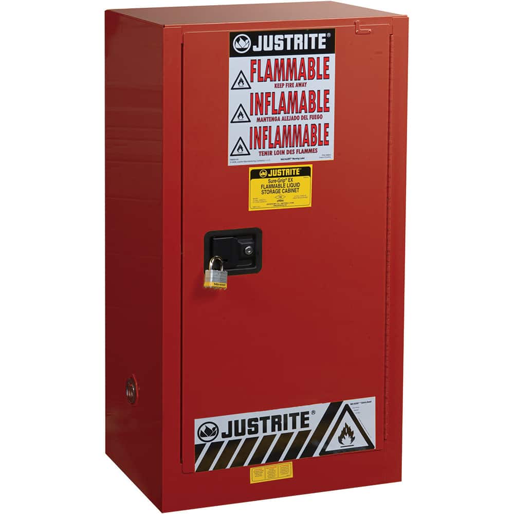 Justrite - 1 Door 2 Shelf 20 Gal Safety Cabinet for Combustible Liquids - Exact Tool & Supply