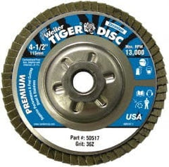 Weiler - 4-1/2" 36 Grit 5/8-11 Center Hole Type 29 Zirconia Alumina Flap Disc - Exact Tool & Supply