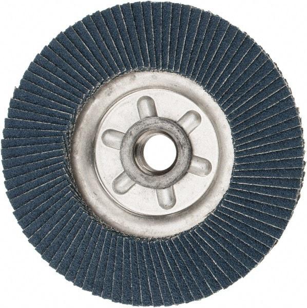 Weiler - 80 Grit, 4-1/2" Disc Diam, 5/8-11 Center Hole, Type 29 Zirconia Alumina Flap Disc - 13,000 Max RPM, Aluminum Backing, Quick Change Type S Attaching System, Coated - Exact Tool & Supply