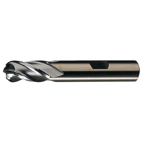 ‎5/8″ Dia. × 5/8″ Shank × 1-5/8″ DOC × 3-3/4″ OAL, HSSCoPM TiCN, Spiral , 4 Flute, CW Helix, Weldon, Ballnose End Mill - Exact Tool & Supply