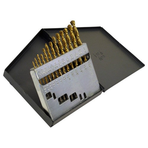 ‎1/16-1/4 RHS / RHC HSS 135 Degree Split Point Heavy Duty Parabolic Jobber Length Drill Set - TiN - Exact Tool & Supply
