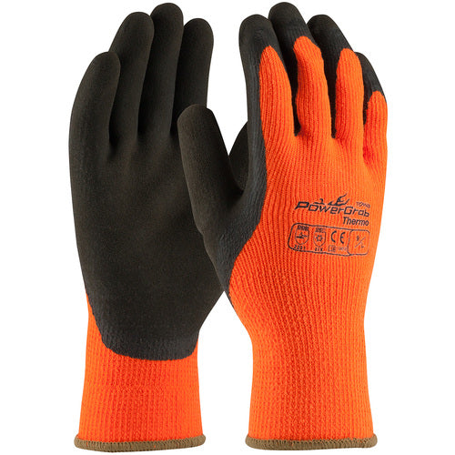 ‎41-1400/XL Insulated Seamless Knit - PowerGrab Thermo - HV Orange Acrylic Terry Shell - Latex MicroFinish Grip - Exact Tool & Supply