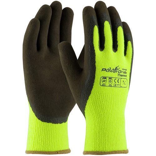 ‎41-1405/M Insulated Seamless Knit - PowerGrab Thermo - HV Lime Acrylic Terry Shell - Latex MicroFinish Grip - Exact Tool & Supply