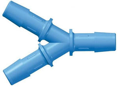Made in USA - 1/8" Barb, Nylon Single Barbed Tube Y Connector - Blue, Male - Exact Tool & Supply