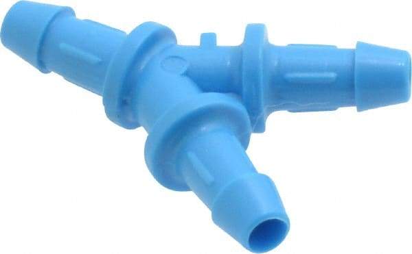 Made in USA - 1/8" Barb, HDPE Single Barbed Tube Y Connector - Blue, Male - Exact Tool & Supply