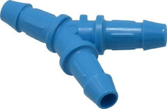Made in USA - 3/16" Barb, HDPE Single Barbed Tube Y Connector - Blue, Male - Exact Tool & Supply