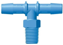 Made in USA - 3/8" Barb, 3/8, HDPE Single Barbed Tube Threaded Tee - Blue, Male - Exact Tool & Supply