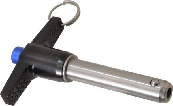Gibraltar - 5/8" Diam, 2-1/2" Usable Length, T Handle, Quick Release Pin - Grade 17-4 Stainless Steel, Bright Finish - Exact Tool & Supply