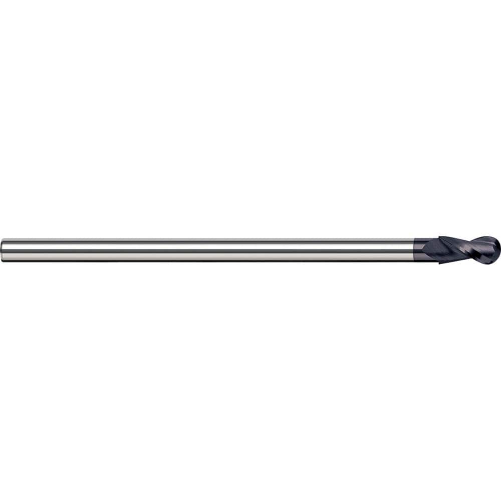 Ball End Mill: 0.25″ Dia, 0.375″ LOC, 2 Flute, Solid Carbide 3″ OAL, 3/16″ Shank Dia, 35 ° Helix, AlTiN Coated, Single End
