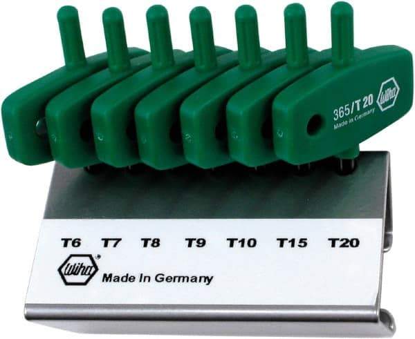 Wiha - 7 Piece T6 to T20 Chrome Vanadium Molybdenum Wing Handle Torx Key Set - T6, T7, T8, T9, T10, T15, T20 Torx Size - Exact Tool & Supply