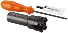 Kennametal - 45° Lead Angle, 39.93mm Max Cut Diam, 1-1/4" Min Cut Diam, 3.23mm Max Depth of Cut, Indexable Chamfer and Angle End Mill - 4 Inserts, HNGJ 0604ANENLD Insert Style, 96mm Overall Length, Through Coolant, Straight Shank - Exact Tool & Supply