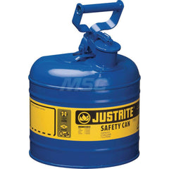 Justrite - Safety Dispensing Cans; Capacity: 2 Gal. ; Material: Steel ; Color: Blue ; Height (Decimal Inch): 13.750000 ; Diameter/Length (mm): 9.50 ; Approval Listing/Regulations: FM Approved; UL; ULC; TUV - Exact Tool & Supply