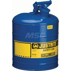 Justrite - Safety Dispensing Cans; Capacity: 5 Gal. ; Material: Steel ; Color: Blue ; Height (Decimal Inch): 16.875000 ; Diameter/Length (mm): 11.75 ; Approval Listing/Regulations: FM Approved; UL; ULC; TUV - Exact Tool & Supply