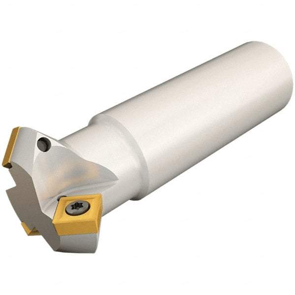 Iscar - 45° Lead Angle, 46.1mm Max Cut Diam, 30mm Min Cut Diam, 7.8mm Max Depth of Cut, Indexable Chamfer and Angle End Mill - 3 Inserts, SCMT-19, SCMW Insert Style, 100mm Overall Length, Straight Shank - Exact Tool & Supply