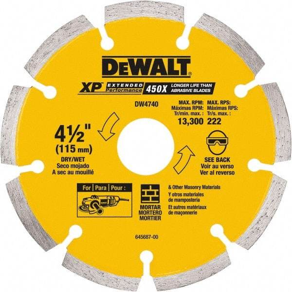 DeWALT - 4-1/2" Diam, 5/8 & 7/8" Arbor Hole Diam, Wet & Dry Cut Saw Blade - Diamond Matrix, Standard Round Arbor - Exact Tool & Supply