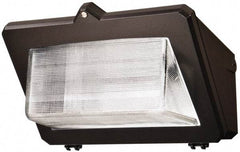 Cooper Lighting - 400 Watt, 120-277 Volt, High Pressure Sodium Wall Pack Light Fixture - Glass Lens, Aluminum Housing, Bronze (Color), Wall Mount, 12-3/4" Deep x 10" High x 16-5/8" Wide - Exact Tool & Supply