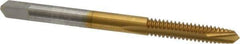 Hertel - #10-24 UNC, 2 Flute, TiN Finish, High Speed Steel Spiral Point Tap - Plug Chamfer, Right Hand Thread, 2-3/8" OAL, 2B/3B Class of Fit - Exact Tool & Supply