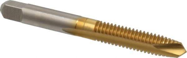 Hertel - 5/16-18 UNC, 2 Flute, TiN Finish, High Speed Steel Spiral Point Tap - Plug Chamfer, Right Hand Thread, 2-23/32" OAL, 3B Class of Fit - Exact Tool & Supply