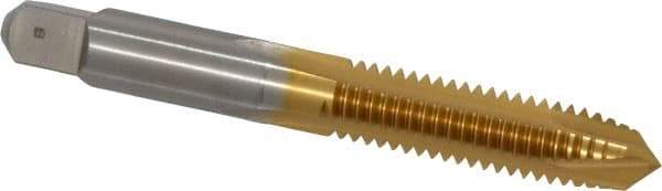 Hertel - 3/8-16 UNC, 3 Flute, TiN Finish, High Speed Steel Spiral Point Tap - Plug Chamfer, Right Hand Thread, 2-15/16" OAL, 3B Class of Fit - Exact Tool & Supply