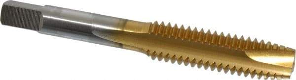 Hertel - 7/16-14 UNC, 3 Flute, TiN Finish, High Speed Steel Spiral Point Tap - Plug Chamfer, Right Hand Thread, 3-5/32" OAL - Exact Tool & Supply