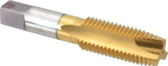Hertel - 1-8 UNC, 3 Flute, TiN Finish, High Speed Steel Spiral Point Tap - Plug Chamfer, Right Hand Thread, 5-1/8" OAL, 3B Class of Fit - Exact Tool & Supply