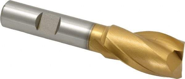 Hertel - 3/4", 1-5/16" LOC, 1/2" Shank Diam, 3-5/16" OAL, 2 Flute, Cobalt Square End Mill - Single End, TiN Finish, Spiral Flute, 30° Helix, Centercutting, Right Hand Cut, Right Hand Flute - Exact Tool & Supply