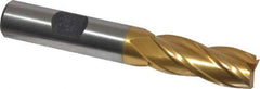 Hertel - 1/2", 1-1/4" LOC, 1/2" Shank Diam, 3-1/4" OAL, 4 Flute, Cobalt Square End Mill - Single End, TiN Finish, Spiral Flute, 30° Helix, Centercutting, Right Hand Cut, Right Hand Flute - Exact Tool & Supply