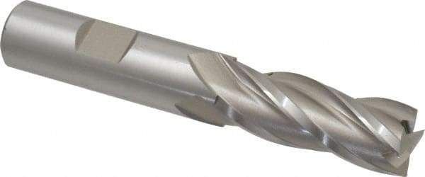 Hertel - 5/8", 1-5/8" LOC, 5/8" Shank Diam, 3-3/4" OAL, 4 Flute, High Speed Steel Square End Mill - Single End, Uncoated, Spiral Flute, 30° Helix, Centercutting, Right Hand Cut, Right Hand Flute - Exact Tool & Supply