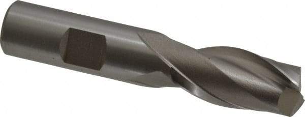 Hertel - 21/32", 1-5/16" LOC, 5/8" Shank Diam, 3-5/16" OAL, 2 Flute, High Speed Steel Square End Mill - Single End, Uncoated, Spiral Flute, 30° Helix, Centercutting, Right Hand Cut, Right Hand Flute - Exact Tool & Supply
