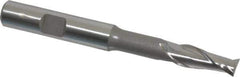 Hertel - 5/16", 3/4" LOC, 3/8" Shank Diam, 3-5/16" OAL, 2 Flute, High Speed Steel Square End Mill - Single End, Uncoated, Spiral Flute, 30° Helix, Centercutting, Right Hand Cut, Right Hand Flute - Exact Tool & Supply