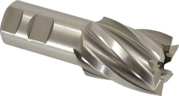 Hertel - 1-5/8", 2" LOC, 1-1/4" Shank Diam, 4-1/2" OAL, 6 Flute, High Speed Steel Square End Mill - Single End, Uncoated, Spiral Flute, 30° Helix, Right Hand Cut, Right Hand Flute - Exact Tool & Supply