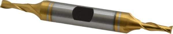 Hertel - 5/32", 7/16" LOC, 3/8" Shank Diam, 3-1/8" OAL, 2 Flute, High Speed Steel Square End Mill - Double End, TiN Finish, Spiral Flute, 30° Helix, Centercutting, Right Hand Cut, Right Hand Flute - Exact Tool & Supply