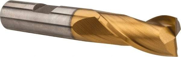 Hertel - 1/2", 1" LOC, 1/2" Shank Diam, 3-1/4" OAL, 2 Flute, High Speed Steel Square End Mill - Single End, TiN Finish, Spiral Flute, 30° Helix, Centercutting, Right Hand Cut, Right Hand Flute - Exact Tool & Supply