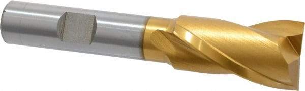 Hertel - 3/4", 1-5/16" LOC, 1/2" Shank Diam, 3-5/16" OAL, 2 Flute, High Speed Steel Square End Mill - Single End, TiN Finish, Spiral Flute, 30° Helix, Centercutting, Right Hand Cut, Right Hand Flute - Exact Tool & Supply