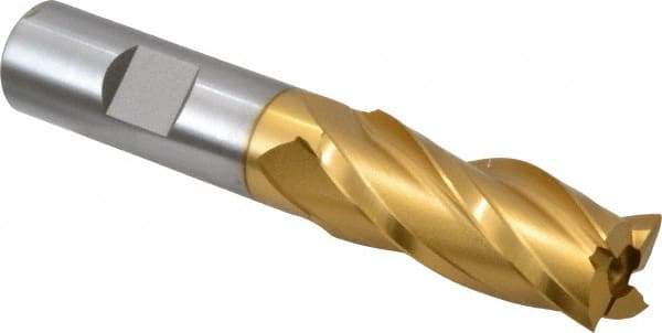 Hertel - 11/16", 1-5/8" LOC, 5/8" Shank Diam, 3-3/4" OAL, 4 Flute, High Speed Steel Square End Mill - Single End, TiN Finish, Spiral Flute, 30° Helix, Right Hand Cut, Right Hand Flute - Exact Tool & Supply
