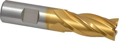 Hertel - 3/4", 1-5/8" LOC, 3/4" Shank Diam, 3-3/4" OAL, 4 Flute, High Speed Steel Square End Mill - Single End, TiN Finish, Spiral Flute, 30° Helix, Right Hand Cut, Right Hand Flute - Exact Tool & Supply
