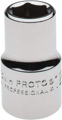 Proto - 1/2" Drive, Standard Hand Socket - 6 Points, 1-1/2" OAL, Chrome Finish - Exact Tool & Supply
