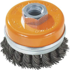 WALTER Surface Technologies - 4" Diam, 5/8-11 Threaded Arbor, Steel Fill Cup Brush - 0.02 Wire Diam, 8,600 Max RPM - Exact Tool & Supply