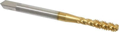 OSG - #8-32 UNC 3 Flute 2B Bottoming Spiral Flute Tap - High Speed Steel, TiN Finish, 2-1/8" OAL, Right Hand Flute, Right Hand Thread, H3, Series 107 - Exact Tool & Supply