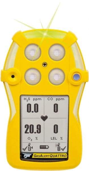 BW Technologies by Honeywell - Visual, Vibration & Audible Alarm, LCD Display, Multi-Gas Detector - Monitors LEL, Oxygen, Hydrogen Sulfide & Carbon Monoxide, -20 to 50°C Working Temp - Exact Tool & Supply