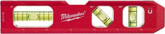 Milwaukee Tool - Magnetic 7" Long 3 Vial Torpedo Level - Aluminum, Red, 1 Level, 1 Plumb & 1 45° Vials - Exact Tool & Supply