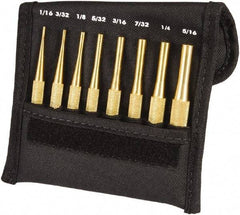 Starrett - 8 Piece, 1/16 to 5/16", Pin Punch Set - Round Shank, Brass, Comes in Pouch - Exact Tool & Supply