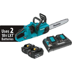 Makita - 18 Volt, 3940 Ft/min, Battery Powered Chainsaw - 14" Guide Bar Length, 3/8" Chain Pitch, 0.043 Chain Gauge - Exact Tool & Supply