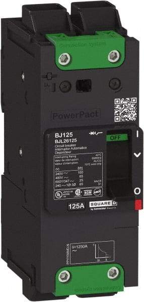 Square D - 80 Amp, 600Y/347 VAC, 2 Pole, Unit Mount B-Frame Circuit Breaker - Thermal-Magnetic Trip, 100 kA at 240 VAC, 65 kA at 480 VAC, 25 kA at 600Y/347 VAC Breaking Capacity, 14-3/0 AWG - Exact Tool & Supply